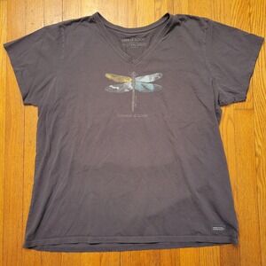 Life is Good Dragonfly Change is Good V Neck T Shirt XXL Gray Crusher Tee Summer